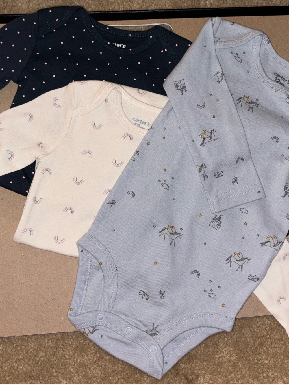 Carter's Navy, Cream & Light Blue Unicorn Rainbow One-Piece Bodysuit Set
